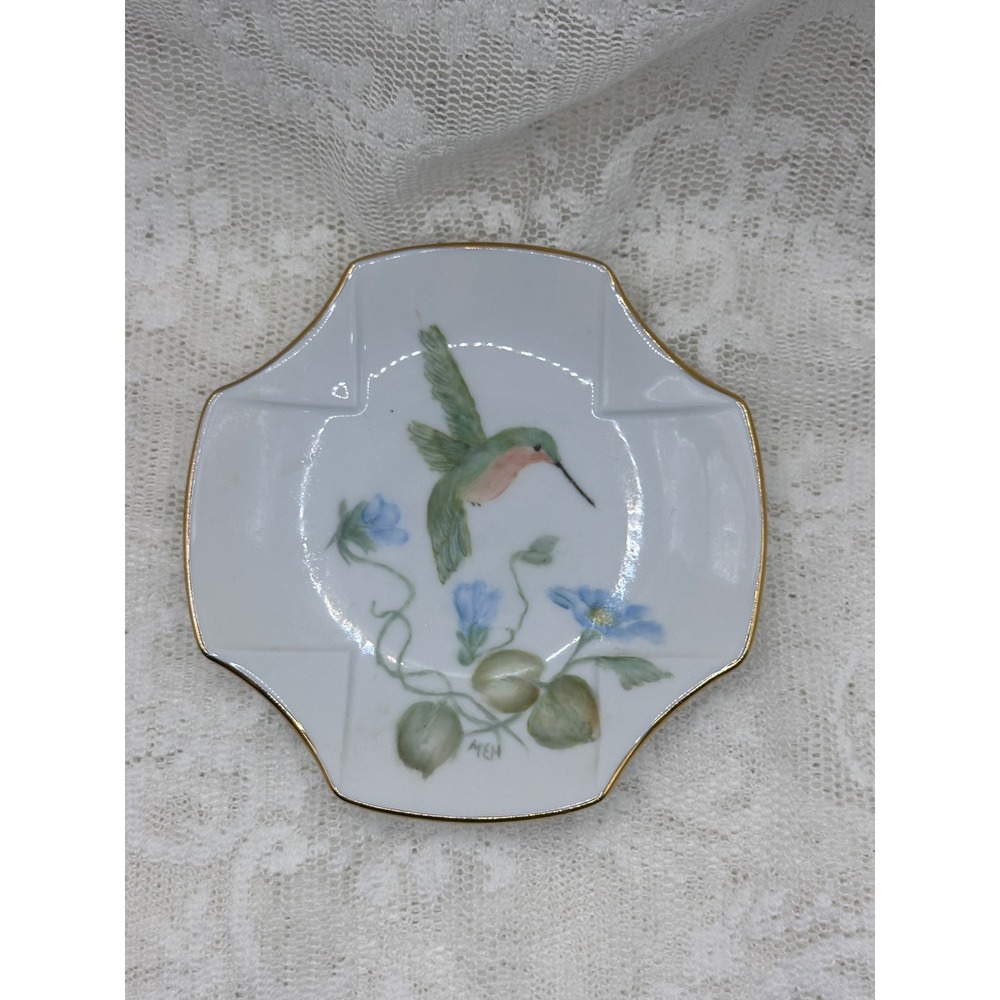 Classic Rose Rosenthal Germany Hummingbird Porcelain Trinket Dish Gold Rim 4.5"